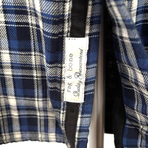 Rag & Bone New York White Blue Plaid Flannel Shirt Men's Size XL Classic Fit - Picture 7 of 10